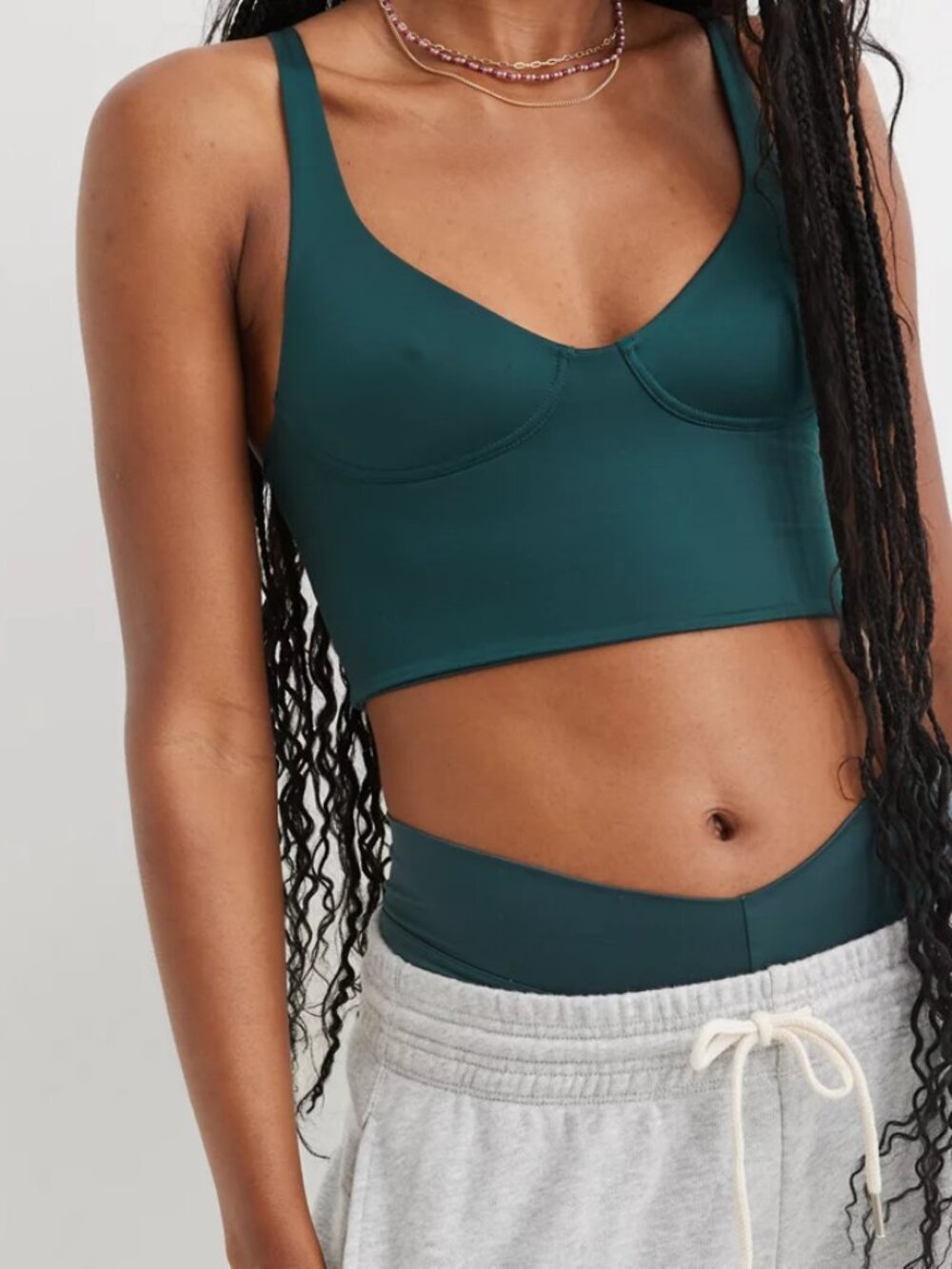 Aerie SMOOTHEZ Shine Corset Bra Top Size Small in Deep Forest Green